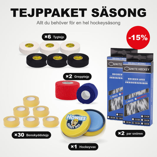 Pack de ruban adhésif pour la saison : 30 Ruban protège-tibias, 6 rubans en tissu, 2 rubans grip, 2 paires de lacets de patins et cire de hockey